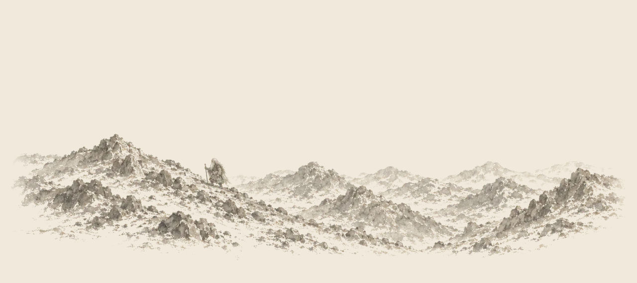 The old Nome General, very small, climbs the side of a steep rocky hill in a wide country of rolling stony ridges.